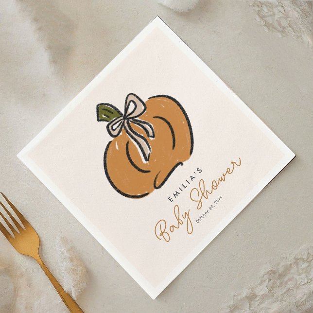 Kleiner Kürbis auf die Babydusche Serviette (A sweet little pumpkin is on the way! Cute Halloween baby shower personalized paper napkins.)