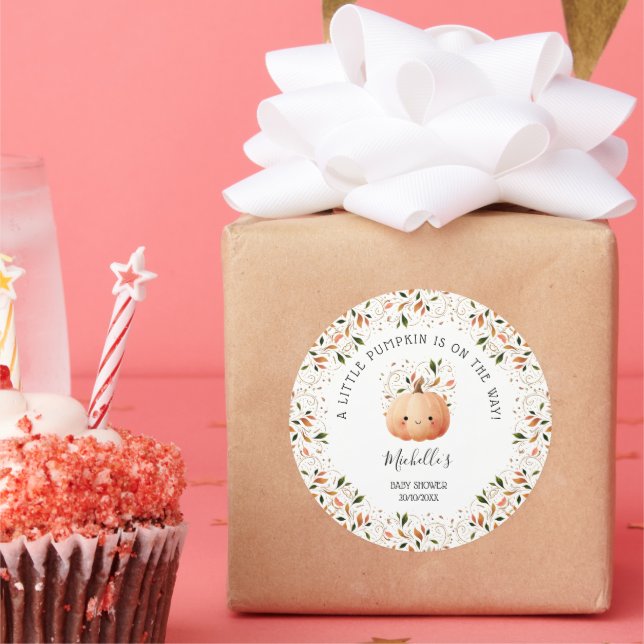 Kleiner Kürbis auf die Flora-Babydusche von Way Fa Runder Aufkleber (Party)