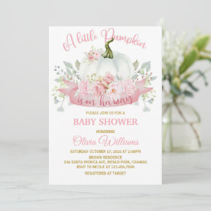 Kleiner Kürbis auf die Pink Bow Baby Dusche Einladung