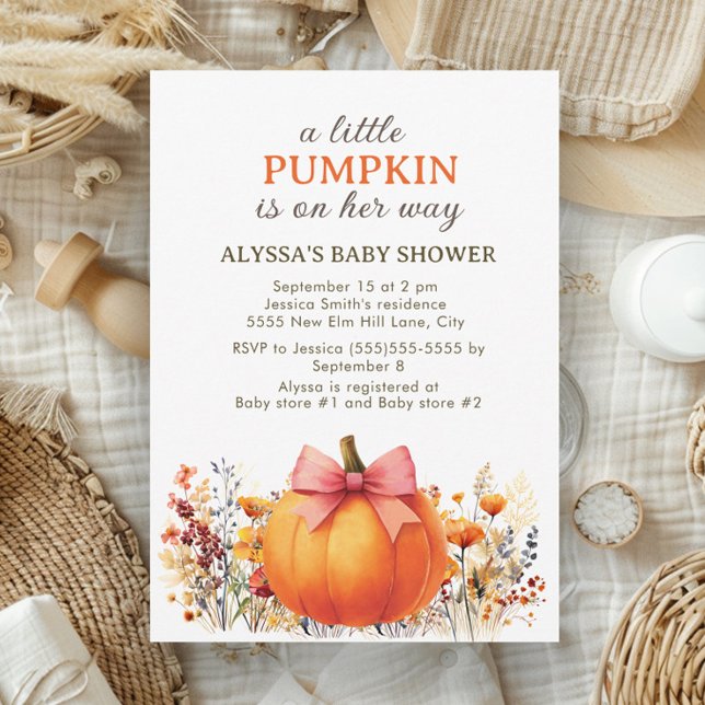 Kleiner Kürbis auf ihren Weg Autumn Baby Shower Einladung (Little pumpkin baby girl shower invitation)