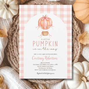 Kleiner Kürbis-Baby-Party Pink Gingham Einladung