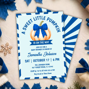 Kleiner Kürbis Baby Shower Blaue Gingham-Schleife Einladung