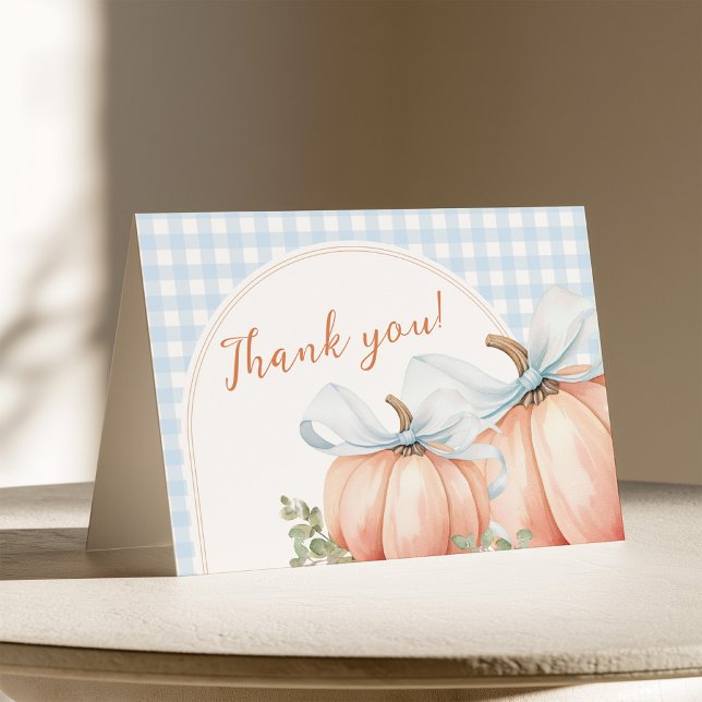 Kleiner Kürbis Blau Gingham Dankeskarte (Von Creator hochgeladen)