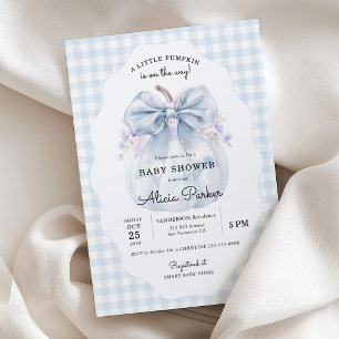Kleiner Kürbis, blaue Schleife, Gingham-Junge, Bab Einladung