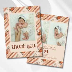 Kleiner Kürbis Creme Orange Baby Foto Danke Ankündigung