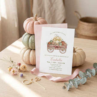 Kleiner Kürbis erster Geburtstag, rosa Herbst Mädc Einladung