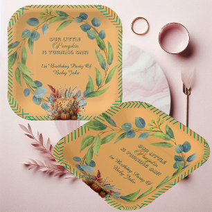 Kleiner Kürbis Grünzeug Kranz Herbst Kürbis Pfirsi Pappteller