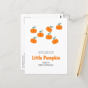 Kleiner Kürbis Herbst 1. Geburtstagseinladung Postkarte
