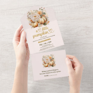 Kleiner Kürbis Herbst-Aquarell-Blumen-Baby-Party All In One Einladung