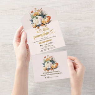 Kleiner Kürbis Herbst-Aquarell-Blumen-Baby-Party All In One Einladung
