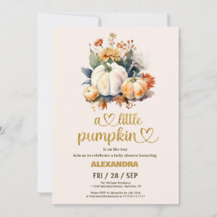 Kleiner Kürbis Herbst-Aquarell-Blumen-Baby-Party Einladung
