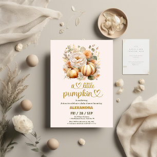 Kleiner Kürbis Herbst-Aquarell-Blumen-Baby-Party Einladung