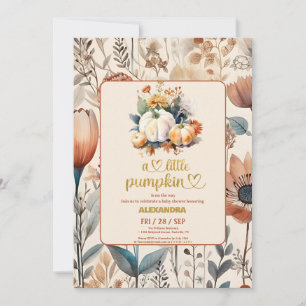 Kleiner Kürbis Herbst-Aquarell-Blumen-Baby-Party Einladung