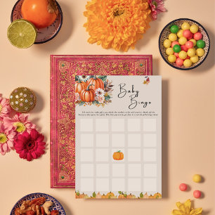 Kleiner Kürbis Herbst-Blumen-Babyshower-Bingo-Kart Einladung