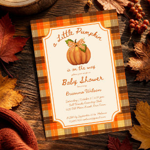 Kleiner Kürbis Herbst Karo Baby Shower Einladung
