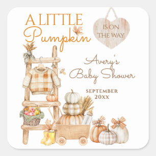 Kleiner Kürbis Herbst lokal angebaute Babyparty Quadratischer Aufkleber