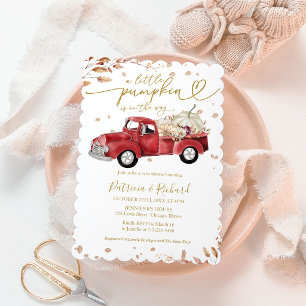 Kleiner Kürbis Herbst Roter Vintage-LKW Baby Showe Einladung