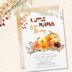 Kleiner Kürbis Herbstblumen Babyparty Einladung