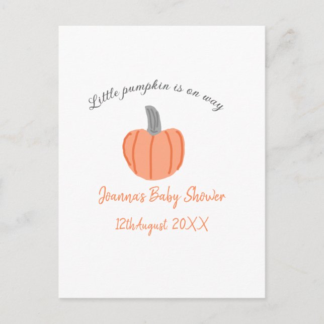 Kleiner Kürbis ist auf dem Weg orange graue Babydu Postkarte (Vorderseite)