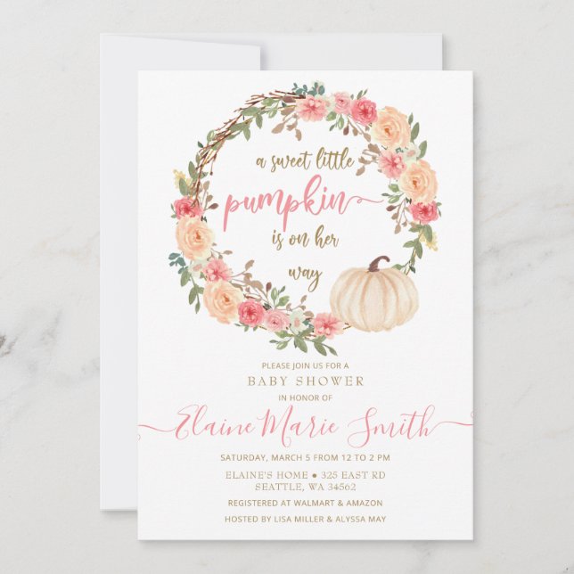 kleiner Kürbis ist auf dem Weg zu fallen Babydusch Einladung (Vorderseite)