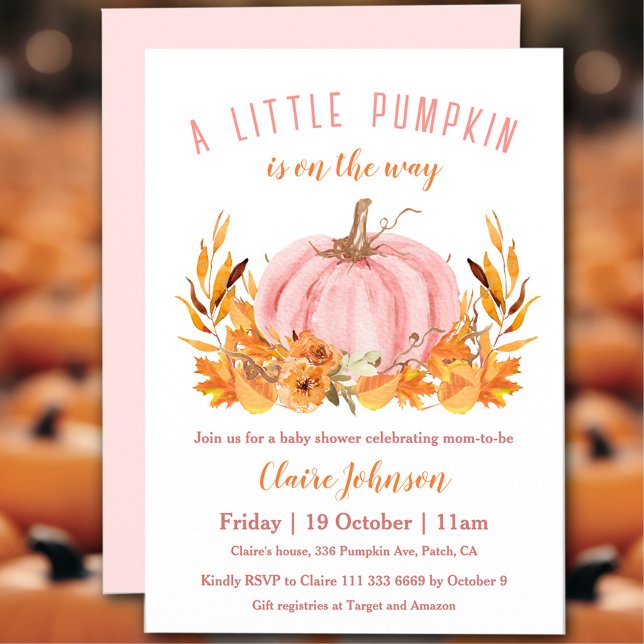 Kleiner Kürbis ist auf dem Weg zur Pink Girl Babyd Einladung (Little Pumpkin Is On The Way Pink Girl Baby Shower Invitation)