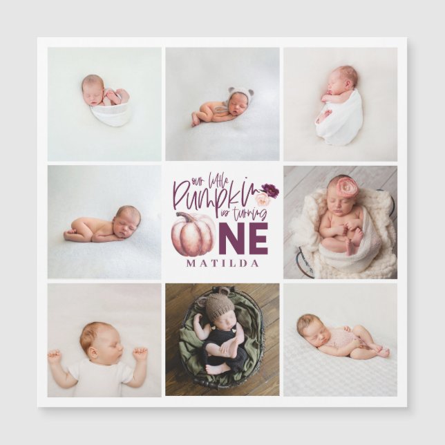 kleiner Kürbis lila 1. Geburtstag Foto Magnetkarte (Vorderseite)