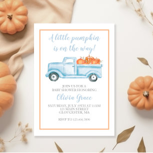 Kleiner Kürbis Pastellblau Herbst-Baby-Party Einladung