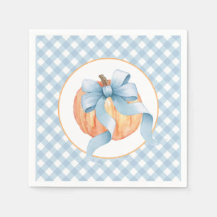 Kleiner Kürbis pastellblau kariert erster Geburtst Serviette