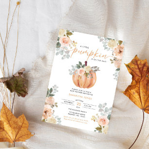 Kleiner Kürbis rosa Blumen Herbst-Baby-Party Einladung