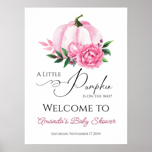 Kleiner Kürbis Rosa Fall Rustikale Babydusche Poster (Vorne)