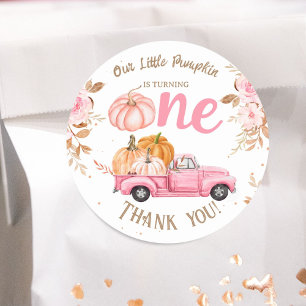 Kleiner Kürbis Rosa Lastwagen Mädchen Herbst 1. Ge Runder Aufkleber
