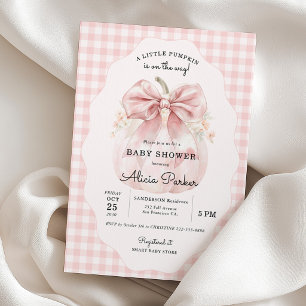 Kleiner Kürbis rosa Schleife Gingham Mädchen Baby Einladung