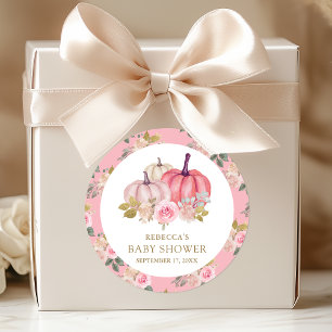 Kleiner Kürbis Rustikal Rosa Gold Blumen Baby Show Runder Aufkleber