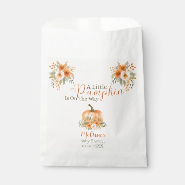 Kleiner Kürbis Rustikale Orange Herbst-Baby-Party  Geschenktütchen (Vorderseite)