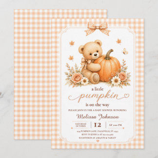 Kleiner Kürbis-Teddybär-Herbst-Baby-Party Einladung
