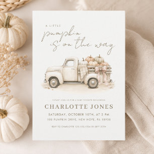 Kleiner Kürbis Vintage-LKW Herbst-Baby-Party Einladung