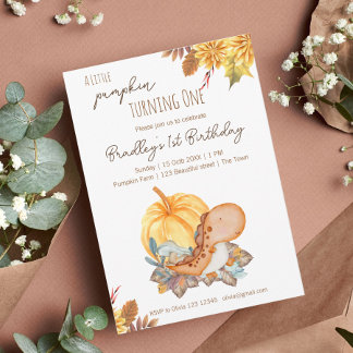 Kleiner Kürbisdinosaurier Herbst Geburtstagsparty Einladung