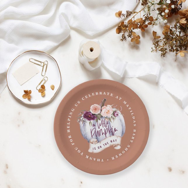 Kleiner Kürbisfall Baby Dusche Terrakotta rustikal Pappteller (Von Creator hochgeladen)