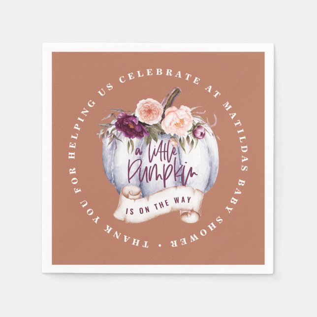 Kleiner Kürbisfall Baby Dusche Terrakotta rustikal Serviette (Vorderseite)