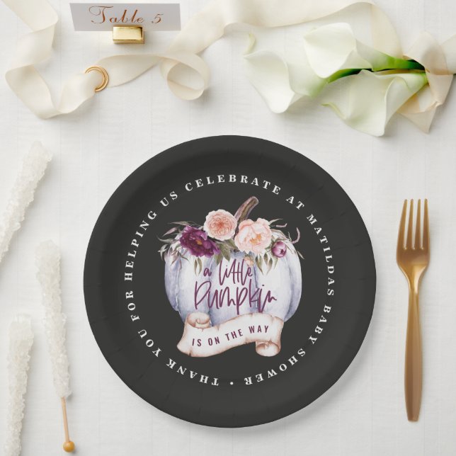 Kleiner Kürbisfall Babydusche lila Fall Pappteller (Hochzeit)