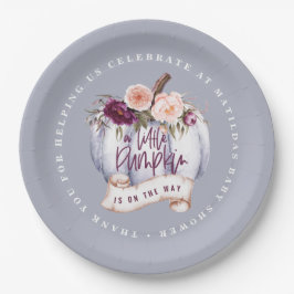 Kleiner Kürbisfall Babydusche lila Pappteller