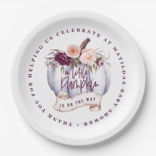 Kleiner Kürbisfall Babydusche lila Pappteller