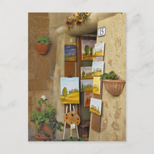 Kleiner Laden mit Kunstwerken zum Verkauf auf dem Postkarte