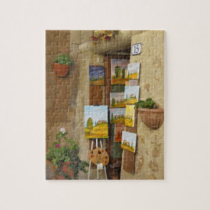 Kleiner Laden mit Kunstwerken zum Verkauf auf dem  Puzzle
