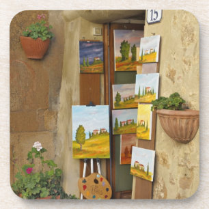 Kleiner Laden mit Kunstwerken zum Verkauf auf dem  Untersetzer