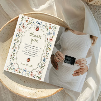 Kleiner Liebeskäfer Wildblumen-Baby-Party-Foto Dankeskarte