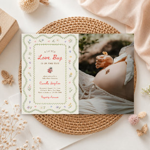 Kleiner Liebeskäfer Wildblumen-Baby-Party-Foto Einladung