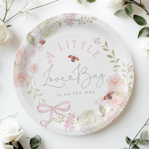 Kleiner Liebling Wildblume Rosa Schleife Baby Show Pappteller