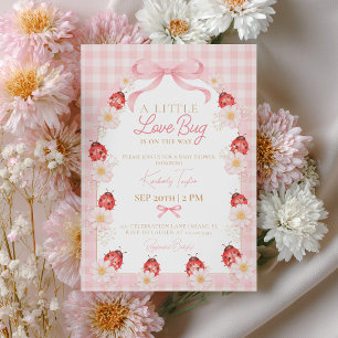 Kleiner Love Bug Rosa Gingham Mädchen Baby Shower Einladung