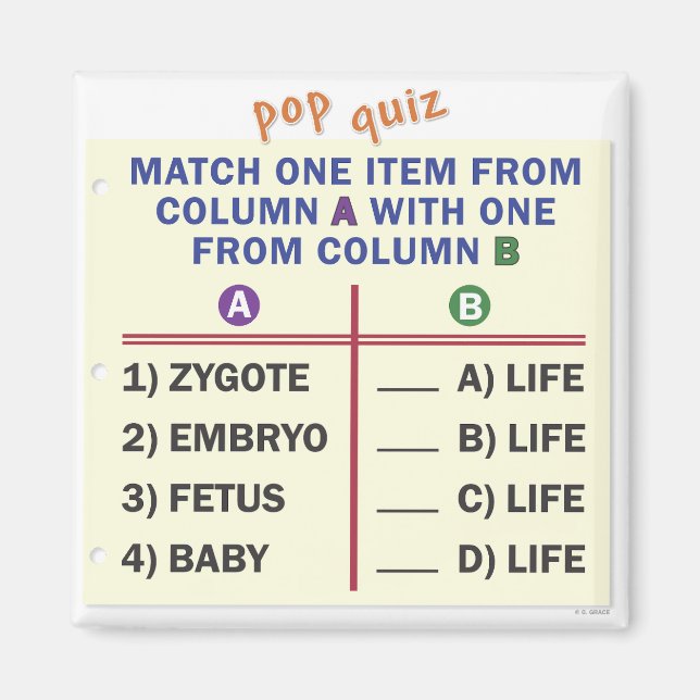 Kleiner Magnet mit einem Quiz. (Vorne)